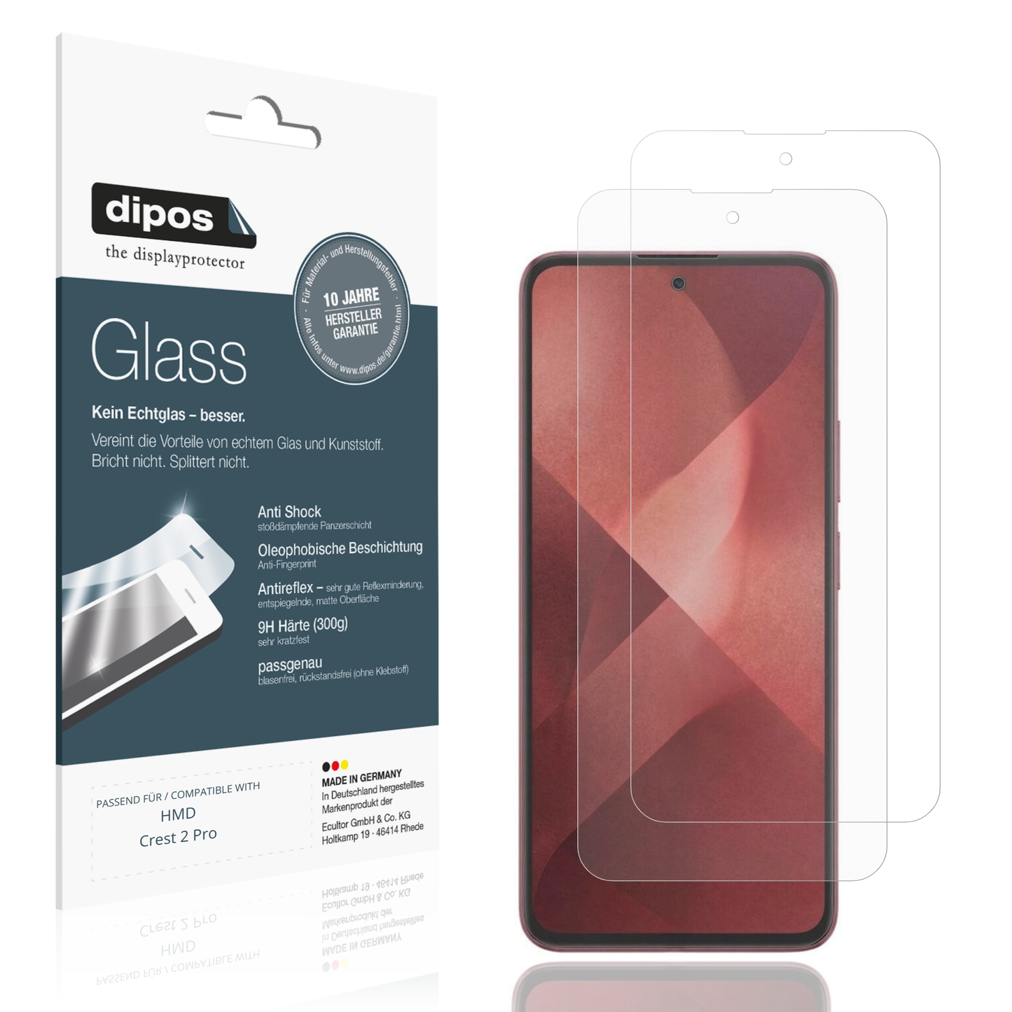 Matte Displayschutzfolie von dipos passend für HMD Crest 2 Pro, 9H kratzfest und blasenfrei montiert