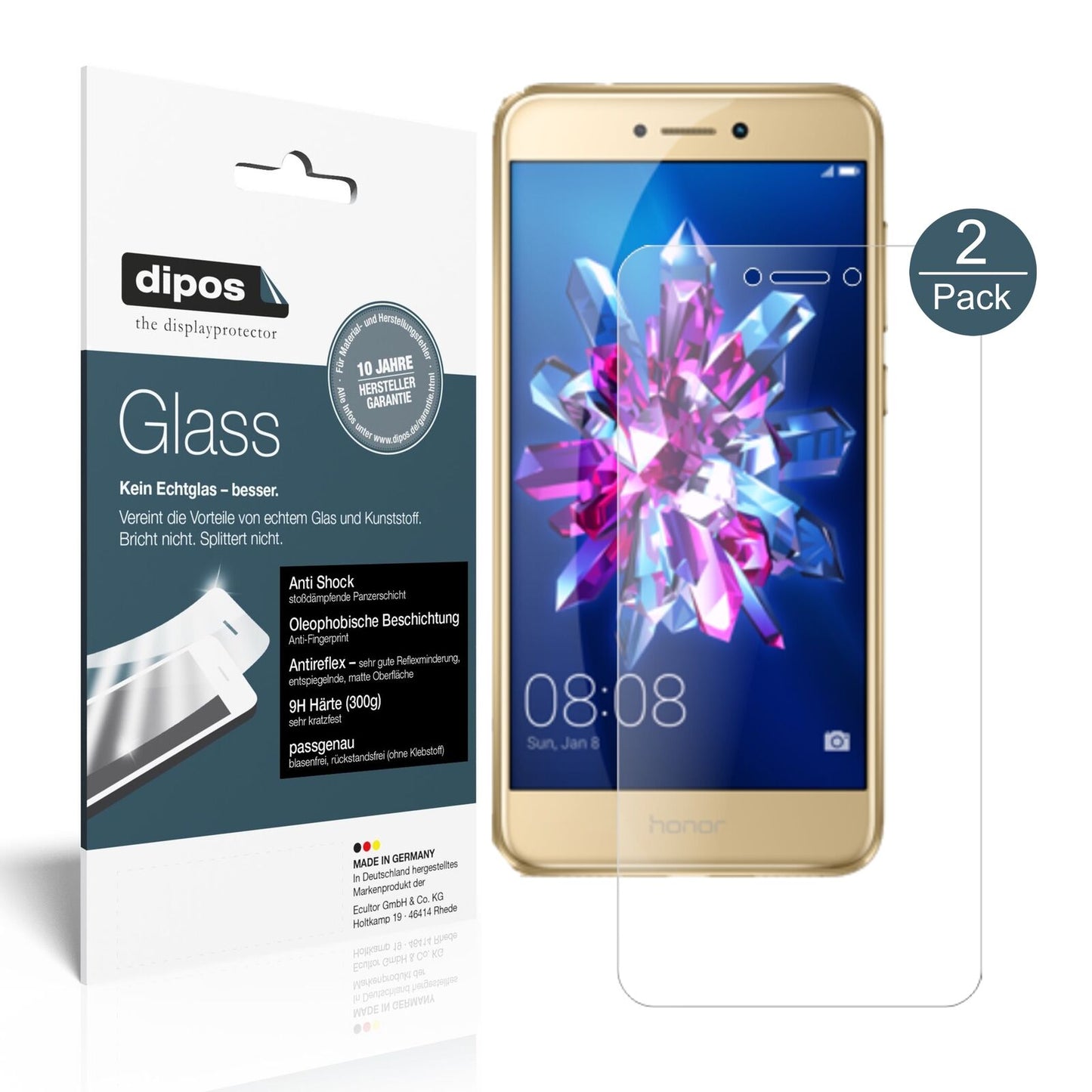 Matte Displayschutzfolie von dipos passend für Honor 8 Lite, 9H kratzfest und blasenfrei montiert