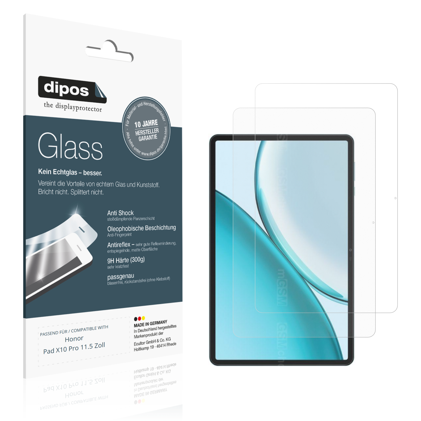 Matte Displayschutzfolie von dipos passend für Honor Pad X10 Pro 11.5 Zoll, 9H kratzfest und blasenfrei montiert