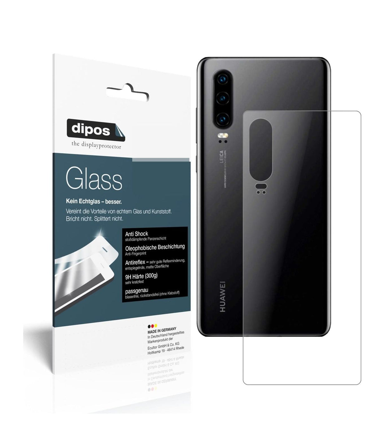 Matte Displayschutzfolie von dipos passend für Huawei P30 Rückseite, 9H kratzfest und blasenfrei montiert