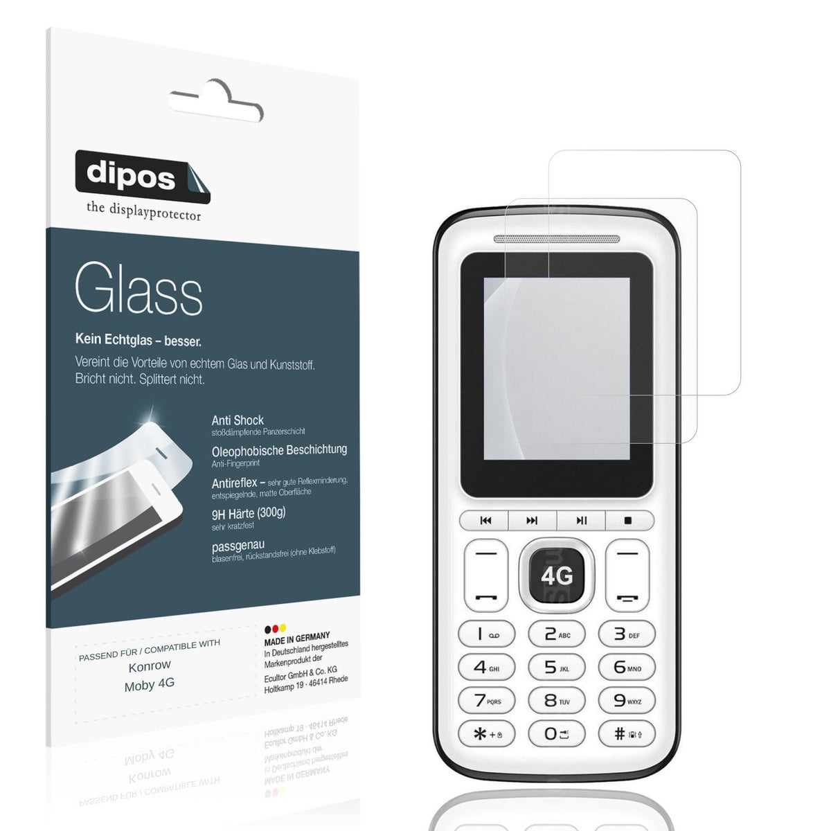 Matte Displayschutzfolie von dipos passend für Konrow Moby 4G, 9H kratzfest und blasenfrei montiert