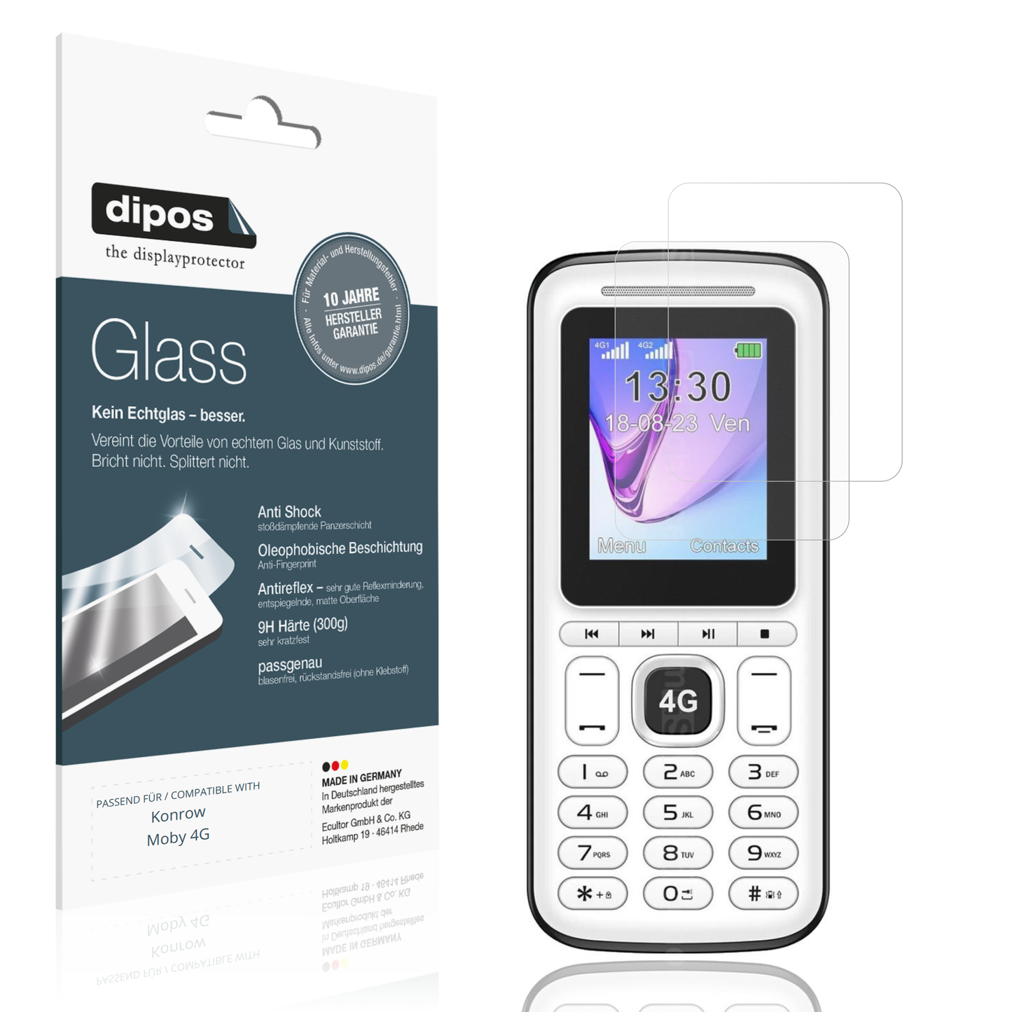 Matte Displayschutzfolie von dipos passend für Konrow Moby 4G, 9H kratzfest und blasenfrei montiert