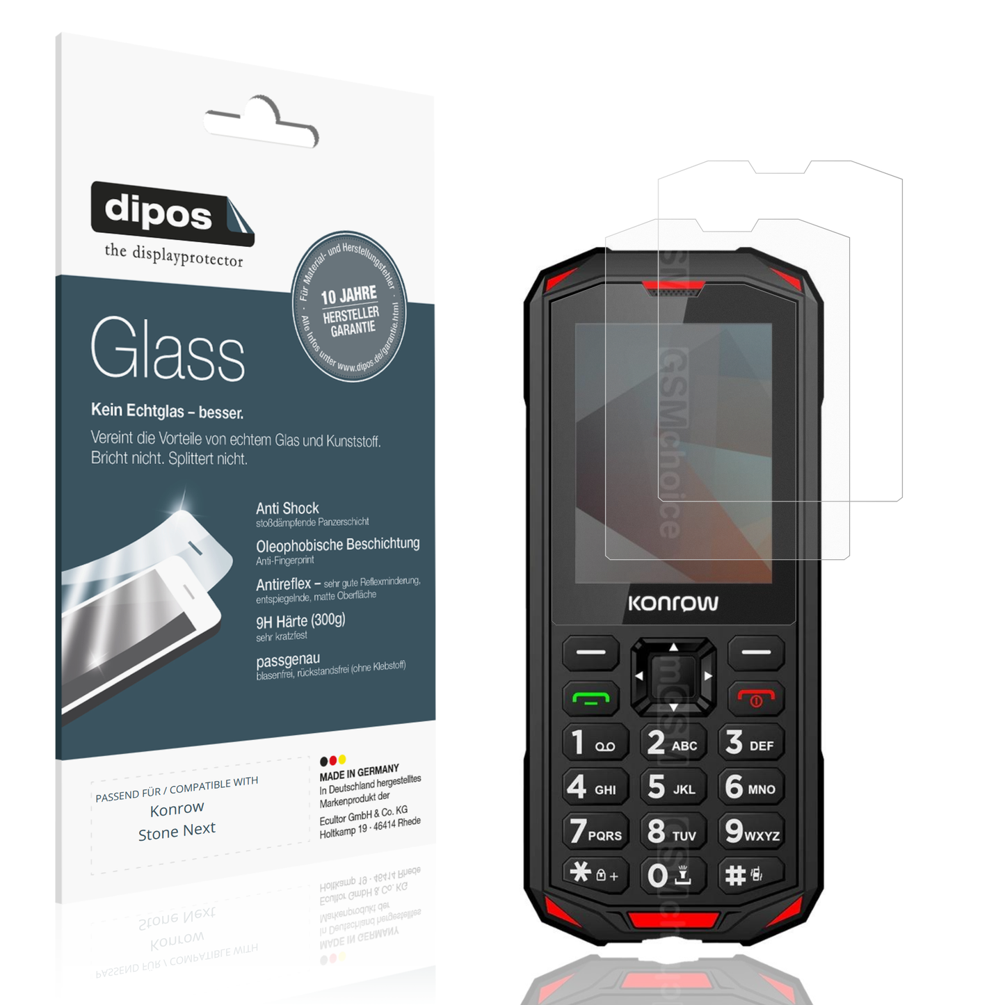 Matte Displayschutzfolie von dipos passend für Konrow Stone Next, 9H kratzfest und blasenfrei montiert