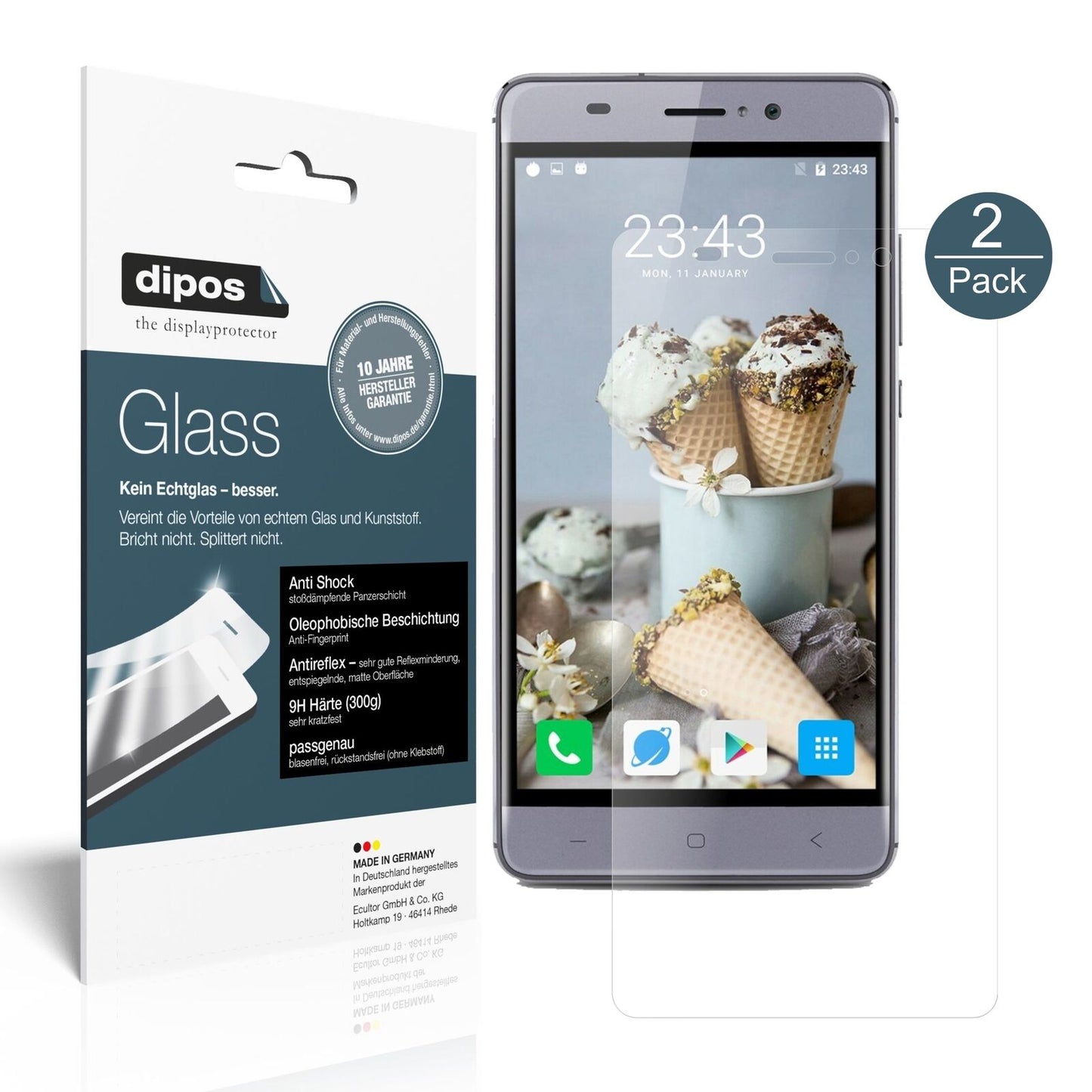 Matte Displayschutzfolie von dipos passend für Landvo XM300, 9H kratzfest und blasenfrei montiert