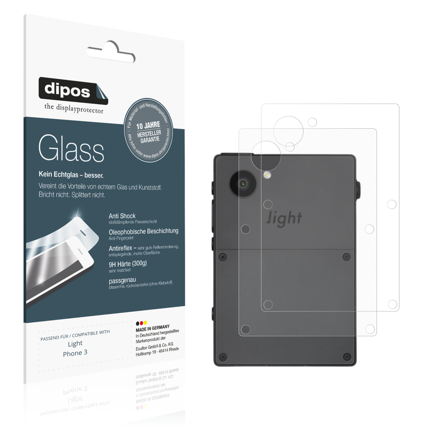 Matte Displayschutzfolie von dipos passend für Light Phone 3 Rückseite, 9H kratzfest und blasenfrei montiert