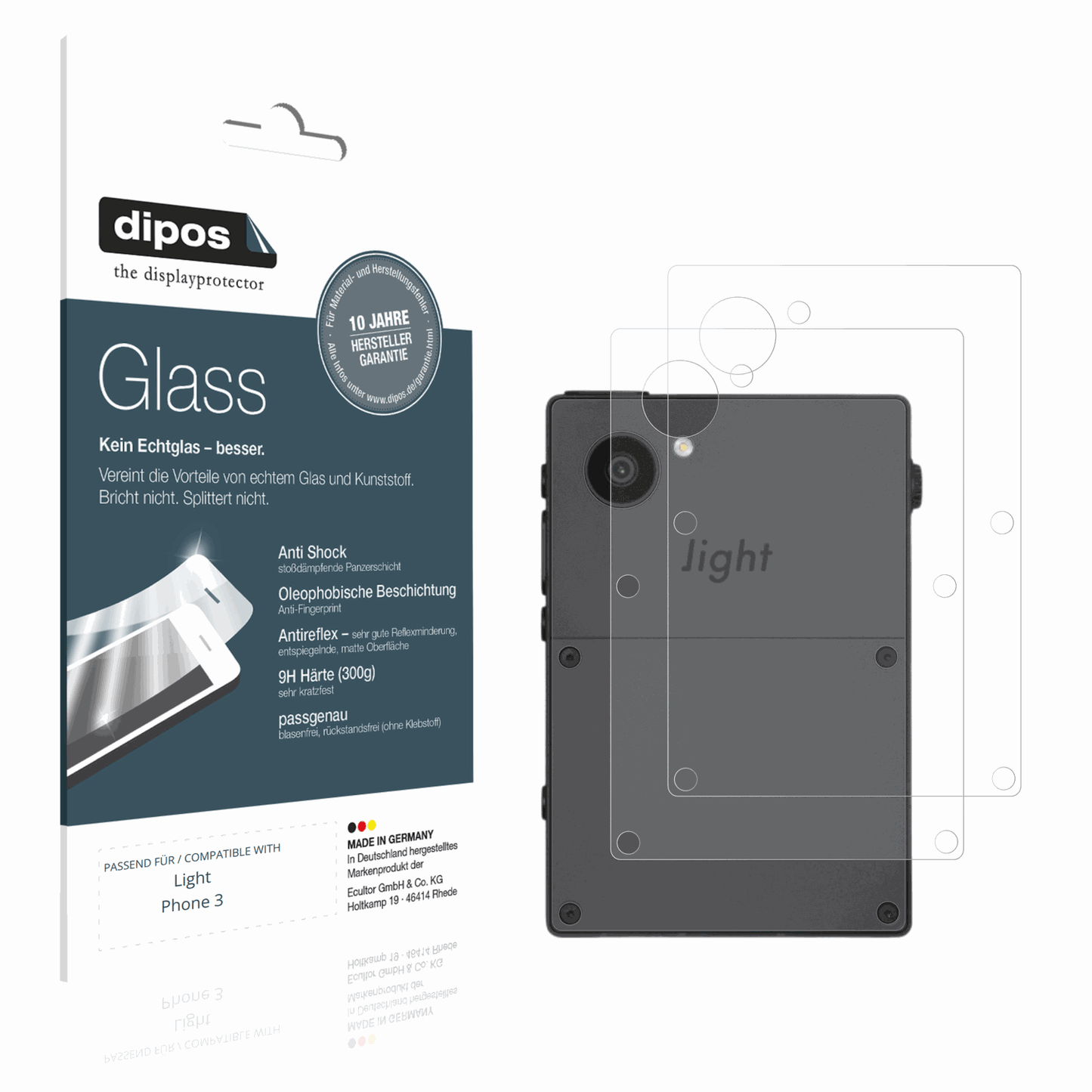 Matte Displayschutzfolie von dipos passend für Light Phone 3 Rückseite, 9H kratzfest und blasenfrei montiert