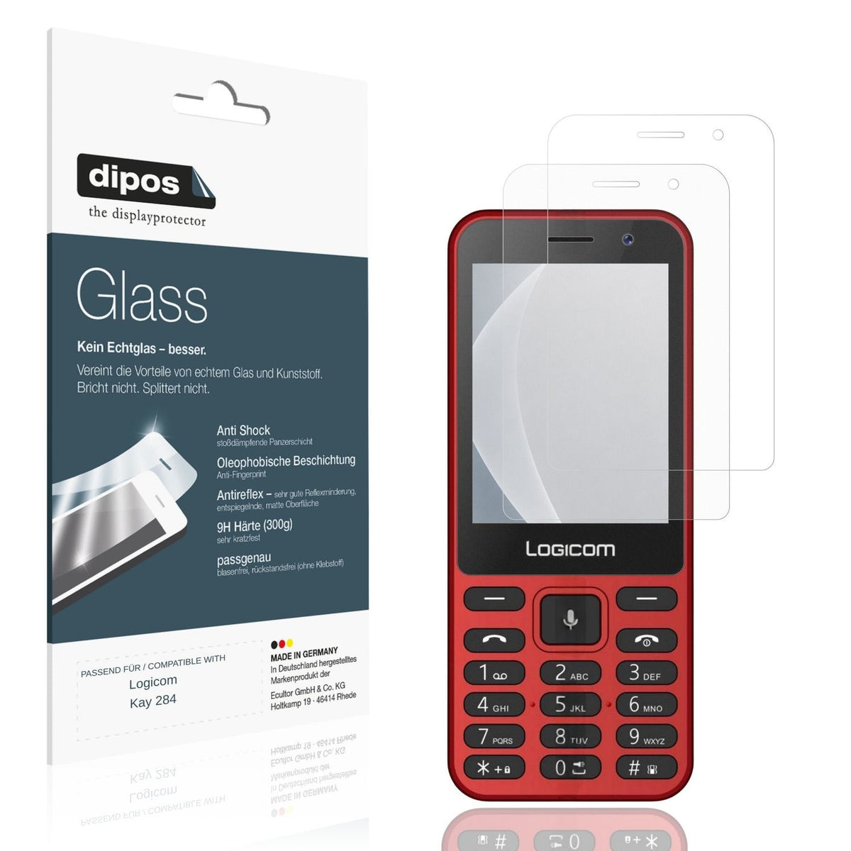 Matte Displayschutzfolie von dipos passend für Logicom Kay 284, 9H kratzfest und blasenfrei montiert