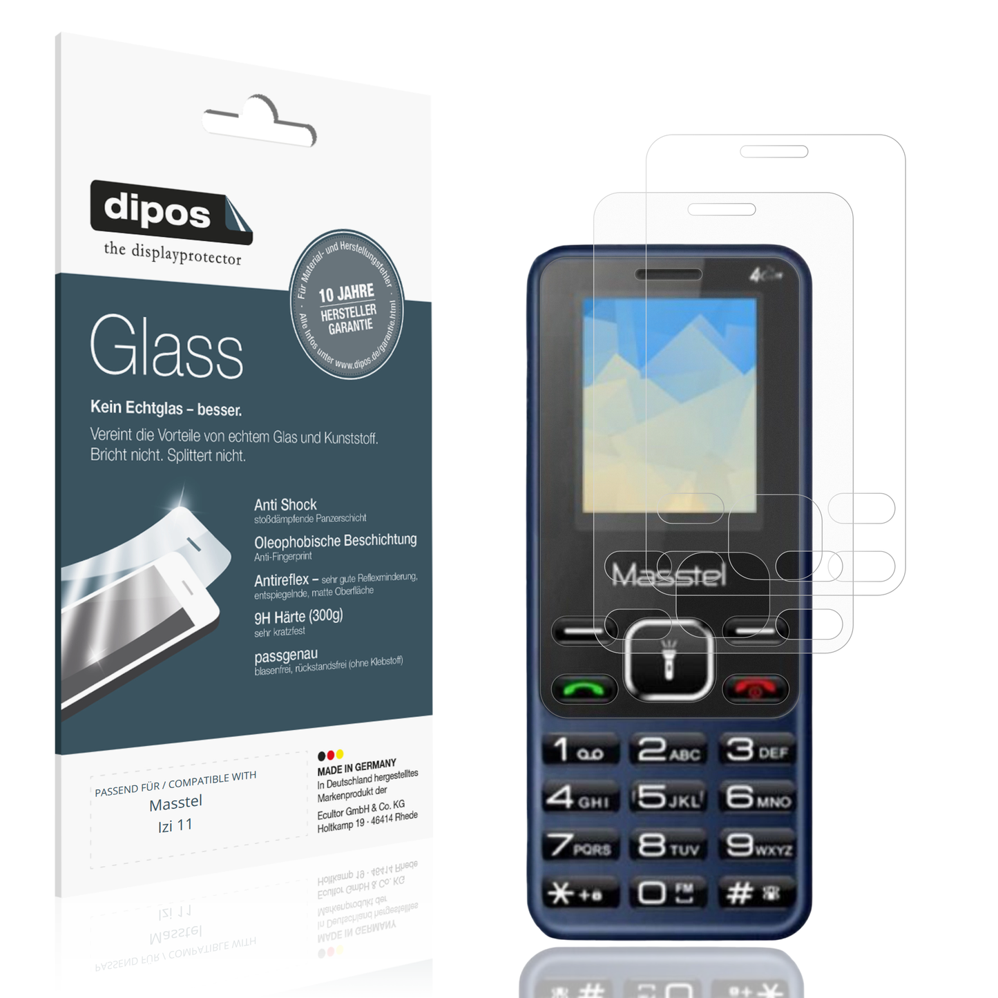 Matte Displayschutzfolie von dipos passend für Masstel Izi 11, 9H kratzfest und blasenfrei montiert