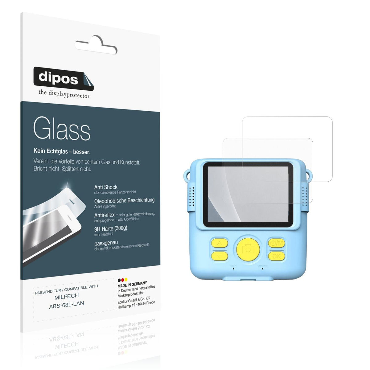 Matte Displayschutzfolie von dipos passend für MILFECH ABS-681-LAN, 9H kratzfest und blasenfrei montiert
