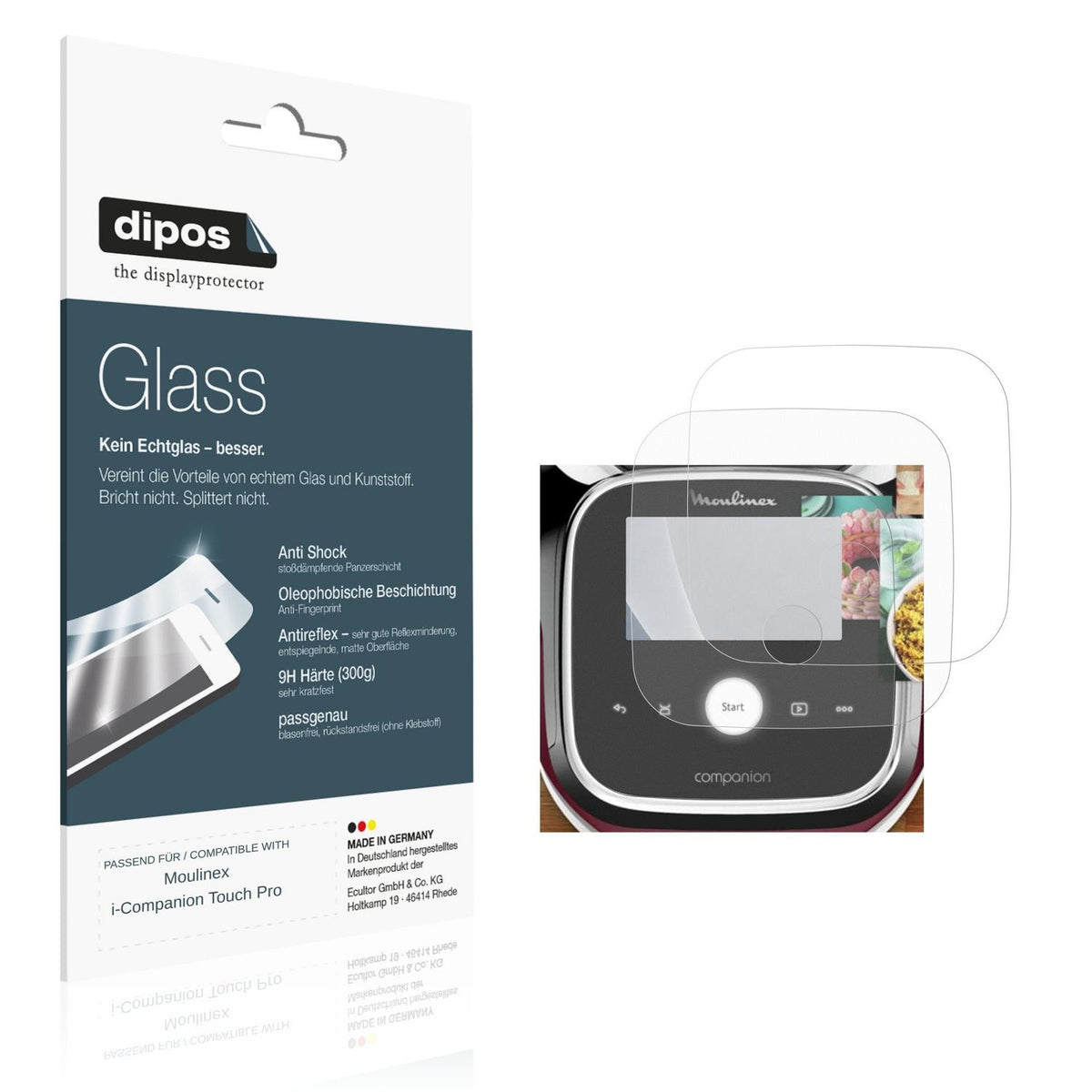 Matte Displayschutzfolie von dipos passend für Moulinex i-Companion Touch Pro, 9H kratzfest und blasenfrei montiert