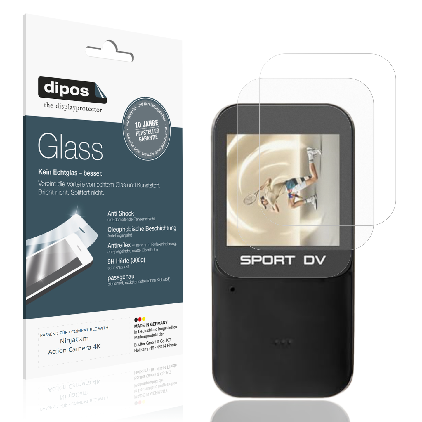 Matte Displayschutzfolie von dipos passend für NinjaCam Action Camera 4K, 9H kratzfest und blasenfrei montiert