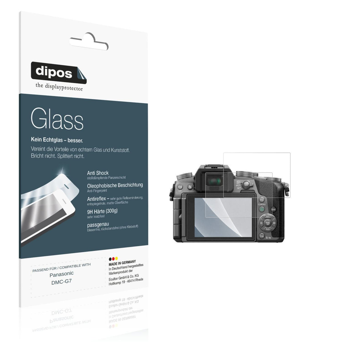Matte Displayschutzfolie von dipos passend für Panasonic DMC-G7, 9H kratzfest und blasenfrei montiert
