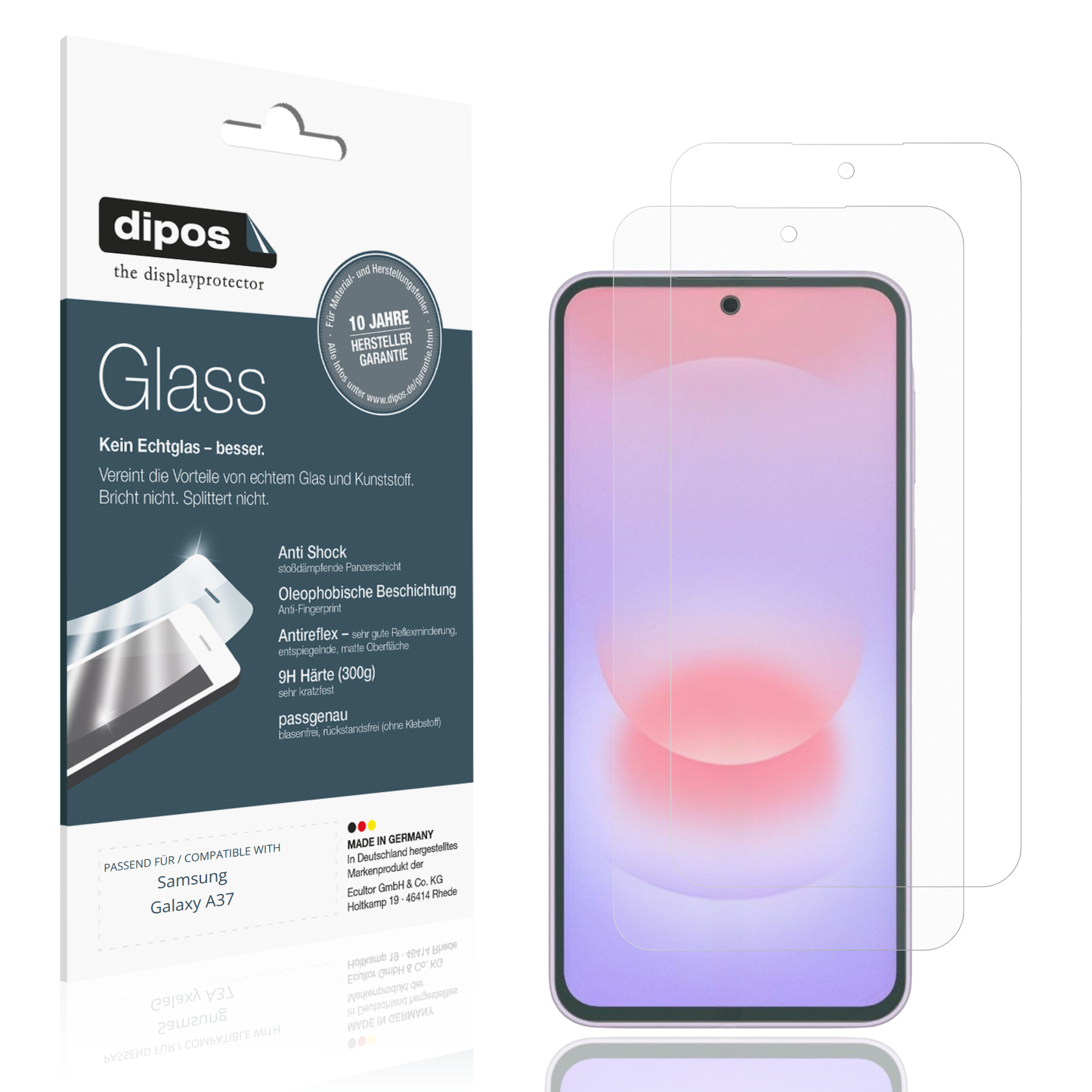 Matte Displayschutzfolie von dipos passend für Samsung Galaxy A37, 9H kratzfest und blasenfrei montiert