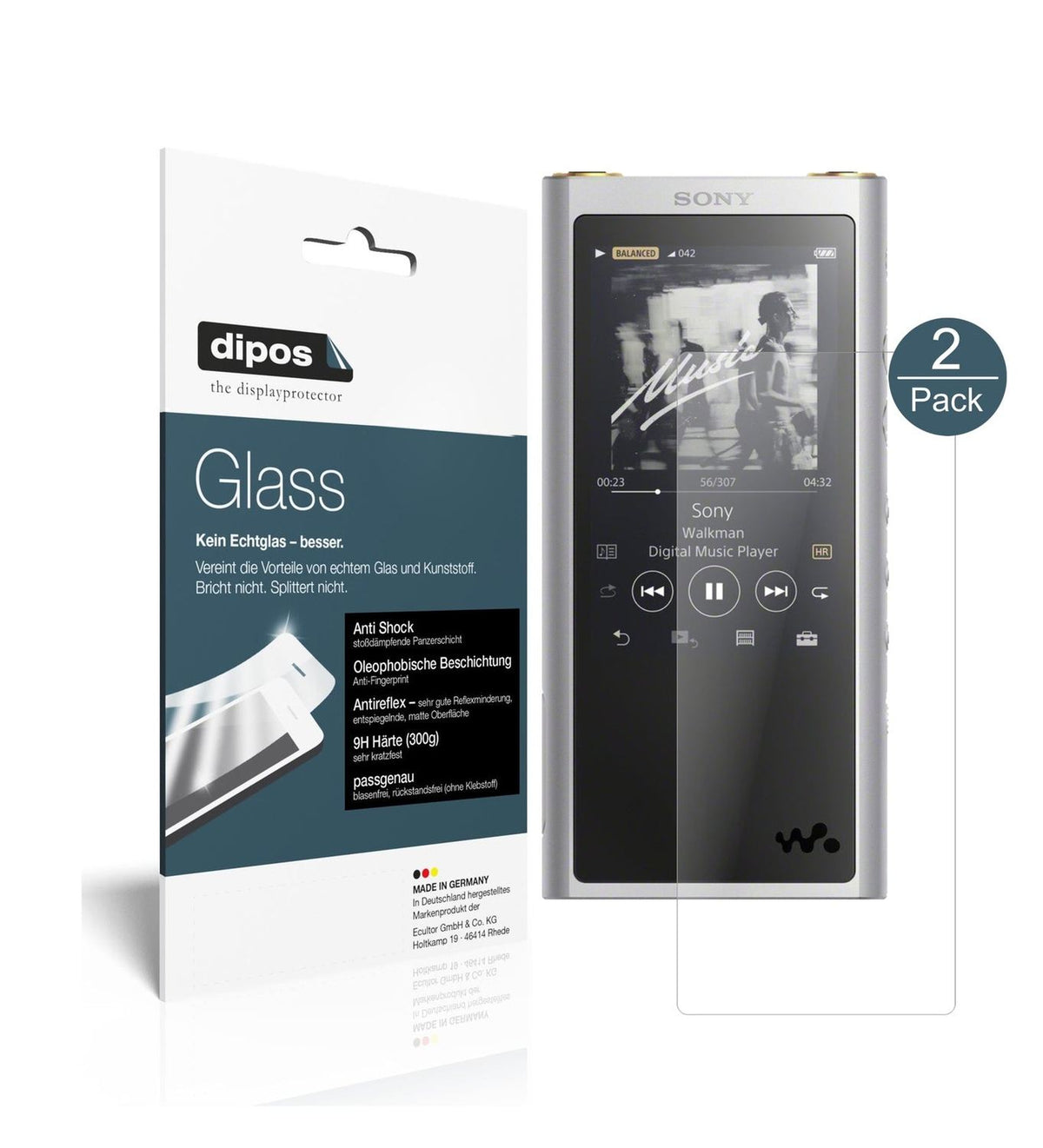 Matte Displayschutzfolie von dipos passend für Sony NW-ZX300 (MP3-Player), 9H kratzfest und blasenfrei montiert