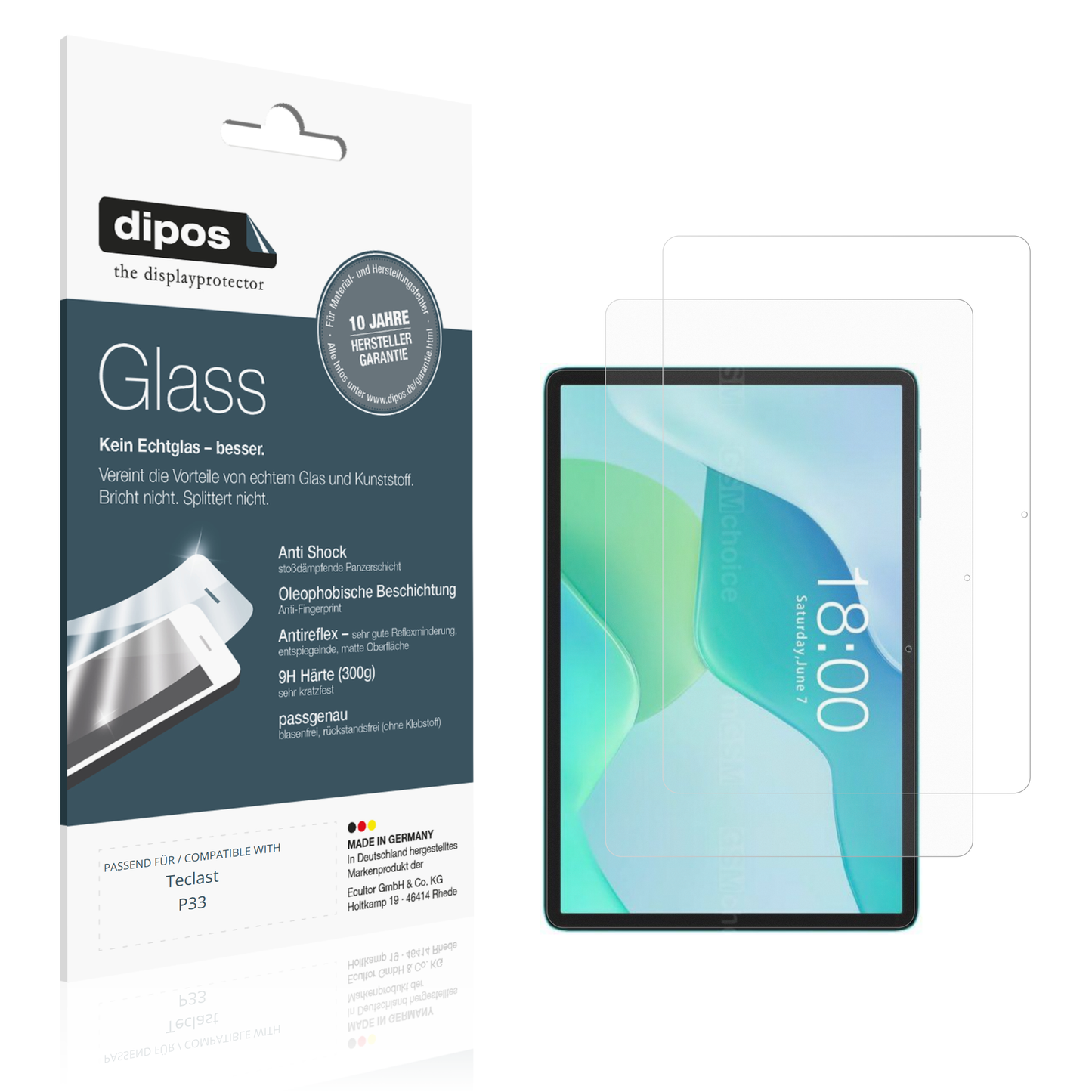 Matte Displayschutzfolie von dipos passend für Teclast P33, 9H kratzfest und blasenfrei montiert