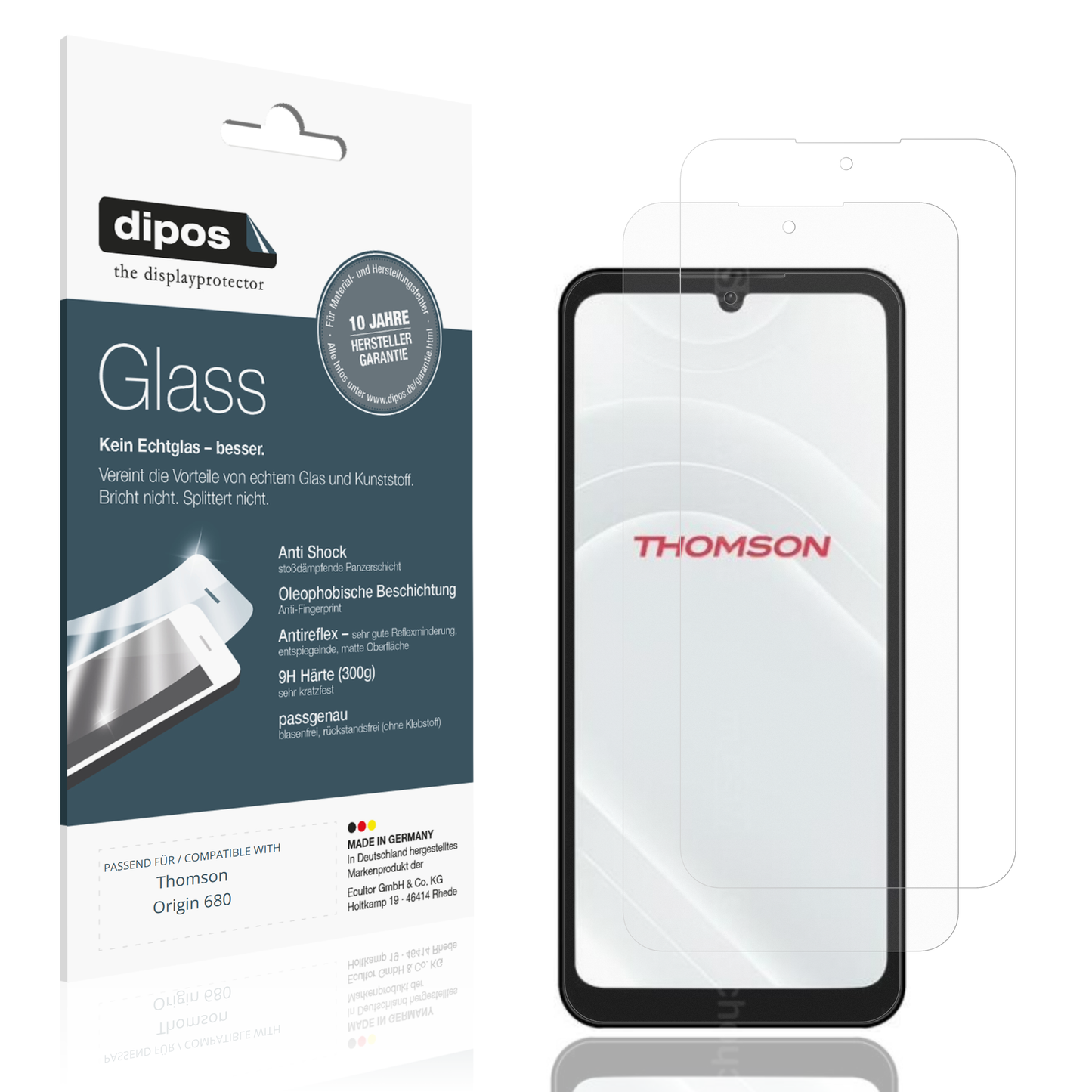 Matte Displayschutzfolie von dipos passend für Thomson Origin 680, 9H kratzfest und blasenfrei montiert