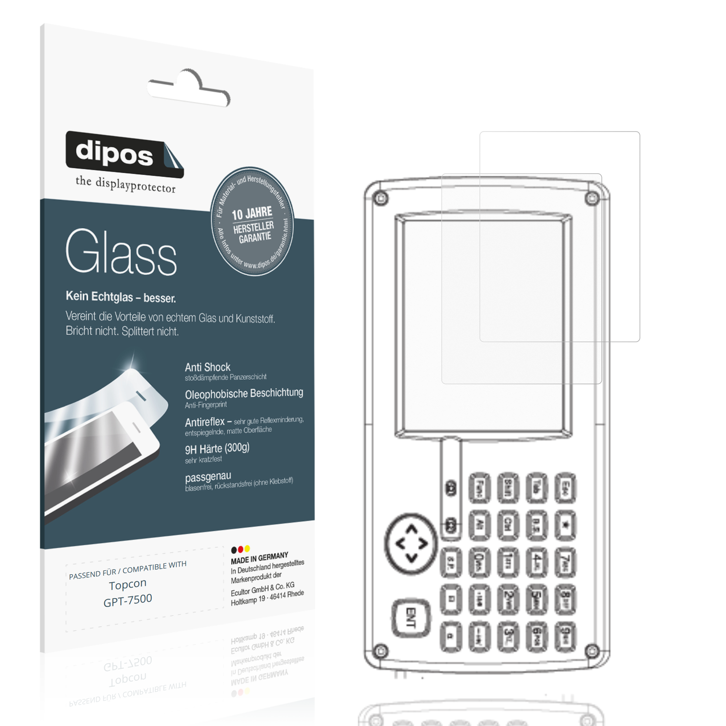 Matte Displayschutzfolie von dipos passend für Topcon GPT-7500, 9H kratzfest und blasenfrei montiert