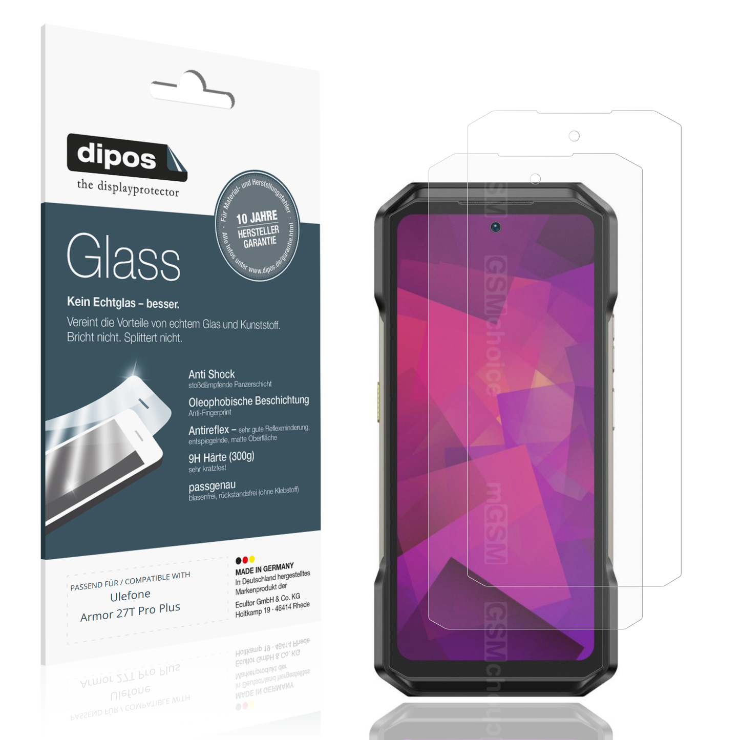 Matte Displayschutzfolie von dipos passend für Ulefone Armor 27T Pro Plus, 9H kratzfest und blasenfrei montiert