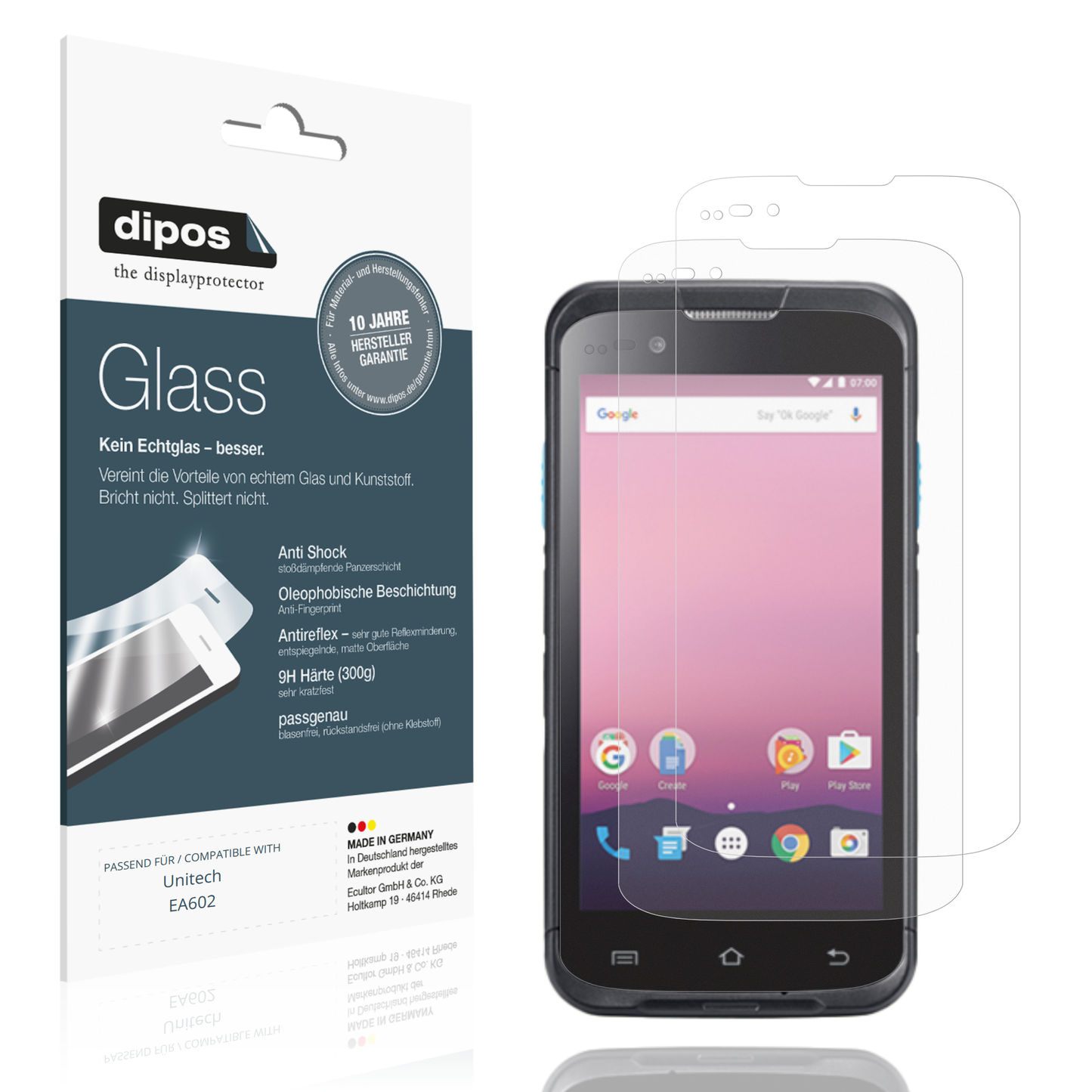Matte Displayschutzfolie von dipos passend für Unitech EA602, 9H kratzfest und blasenfrei montiert