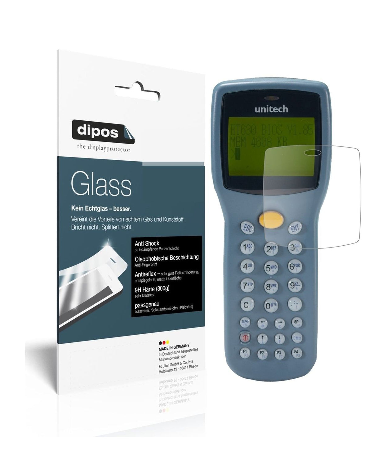 Matte Displayschutzfolie von dipos passend für Unitech HT630, 9H kratzfest und blasenfrei montiert