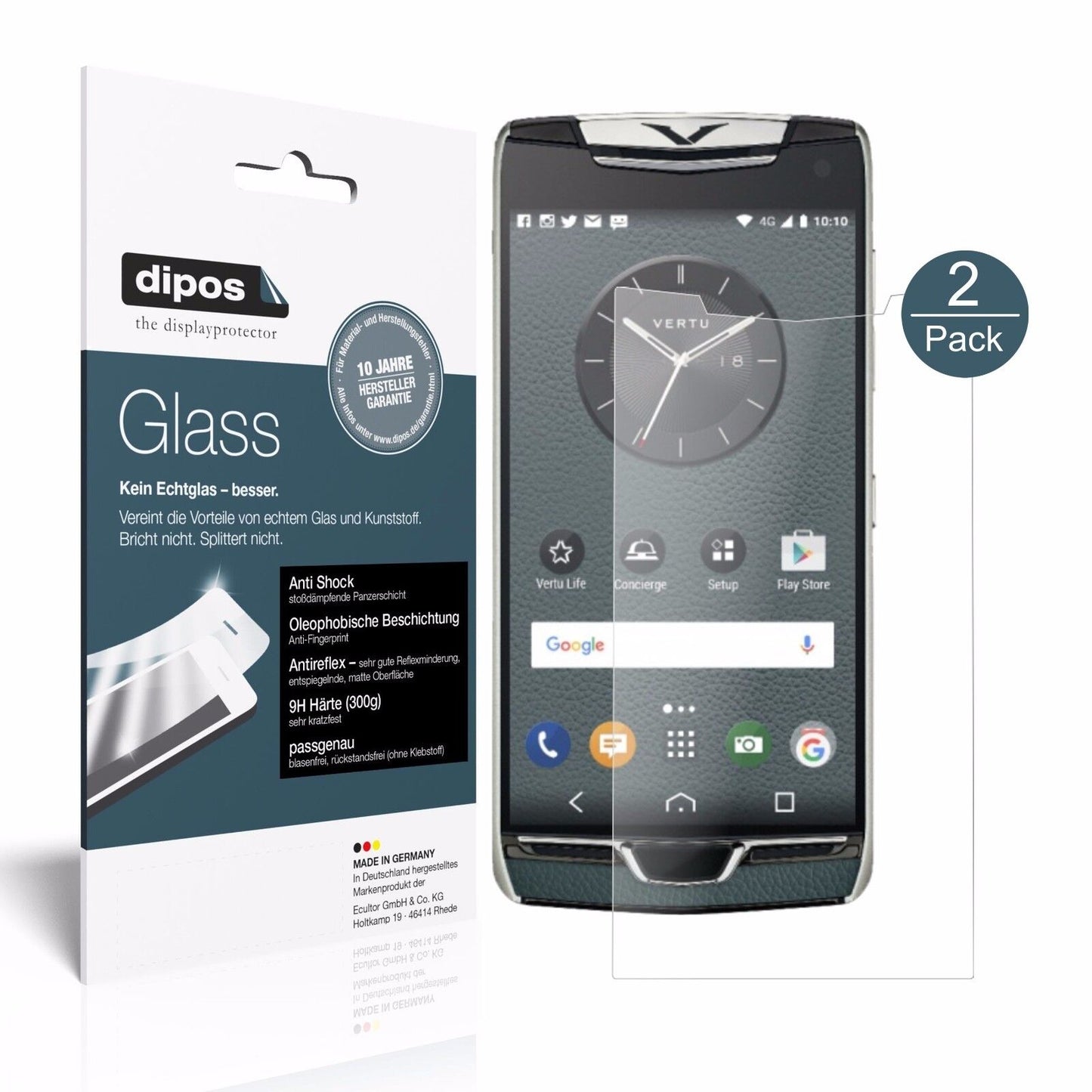Matte Displayschutzfolie von dipos passend für Vertu Constellation (2017), 9H kratzfest und blasenfrei montiert
