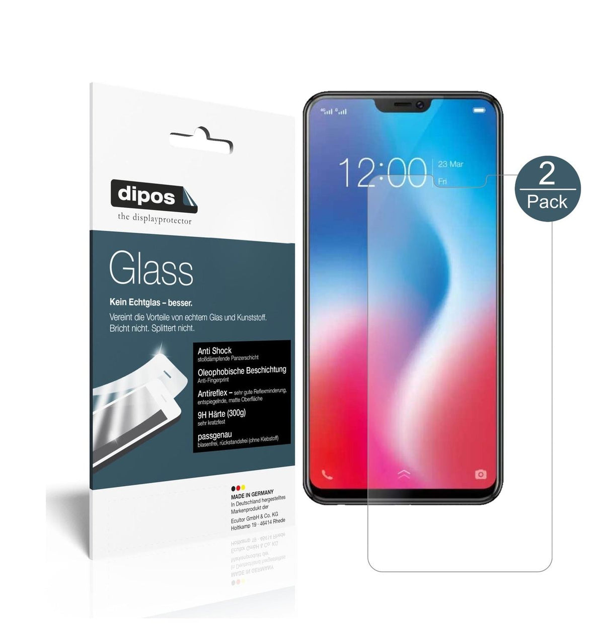 Matte Displayschutzfolie von dipos passend für Vivo V9 Pro, 9H kratzfest und blasenfrei montiert