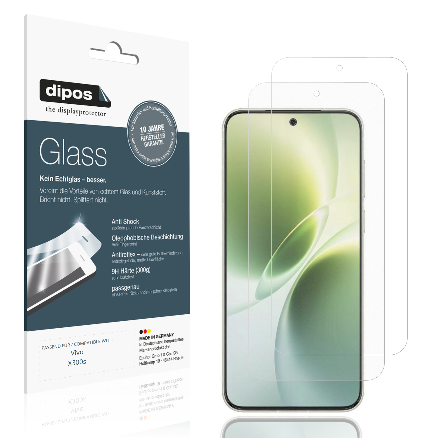 Matte Displayschutzfolie von dipos passend für Vivo X300s, 9H kratzfest und blasenfrei montiert