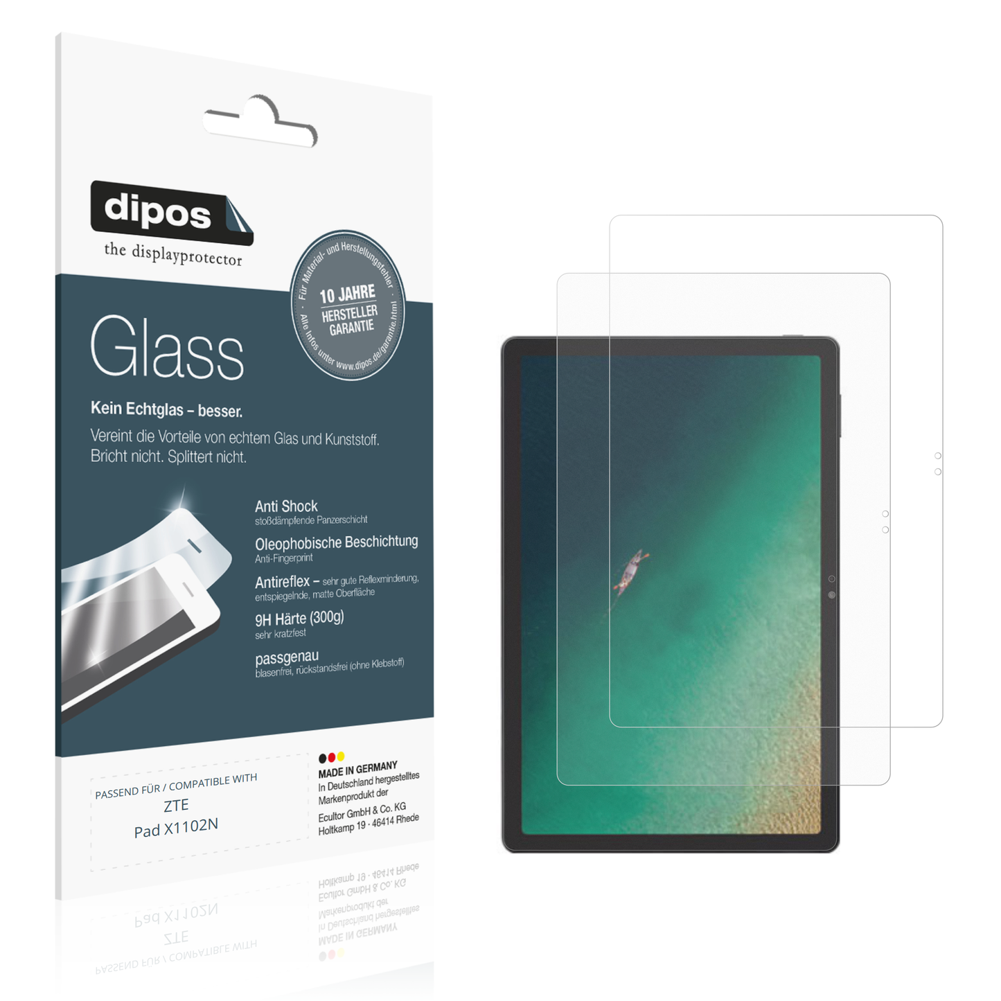 Matte Displayschutzfolie von dipos passend für ZTE Pad X1102N, 9H kratzfest und blasenfrei montiert