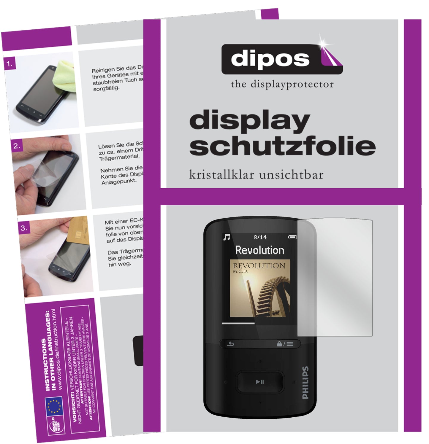 Kristallklare, dünne Schutzfolie: Kratzfest & passgenau für Philips-SA4VBE04KN12 GoGear Vibe