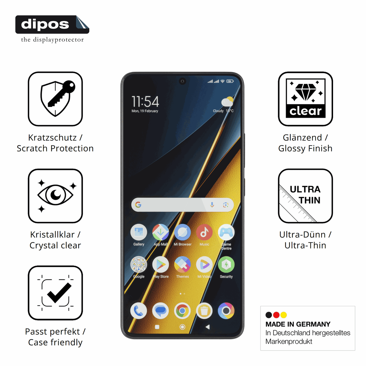 Displayschutz hergestellt in Deutschland, höchste Qualität made in Germany