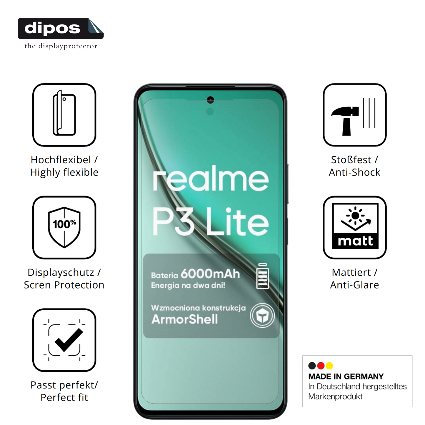 2x Full Cover Schutzfolie matt für Realme P3 Lite 4G