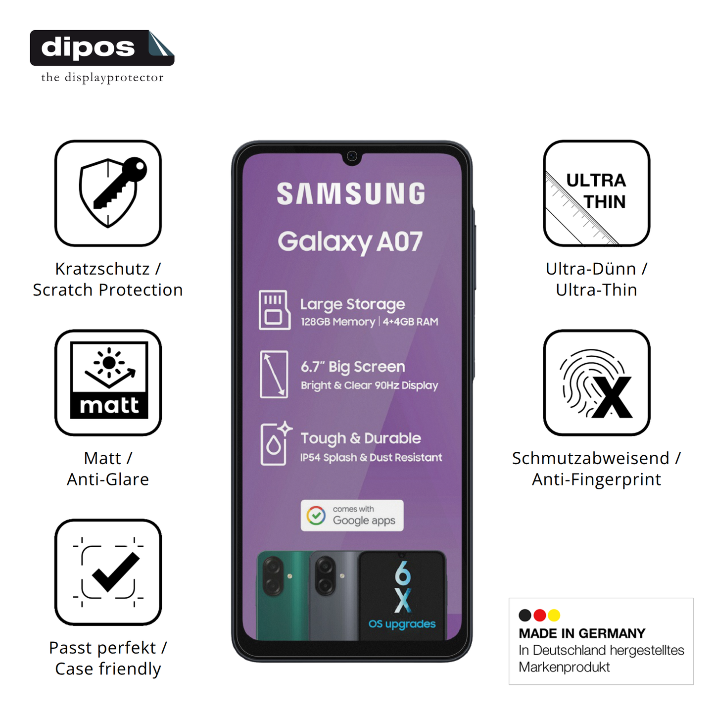 4x Schutzfolie matt für Samsung Galaxy A07 Display-Schutzfolie