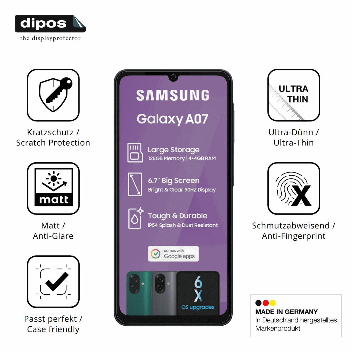 4x Screen Protector for Samsung Galaxy A07 Protection Anti Glare dipos