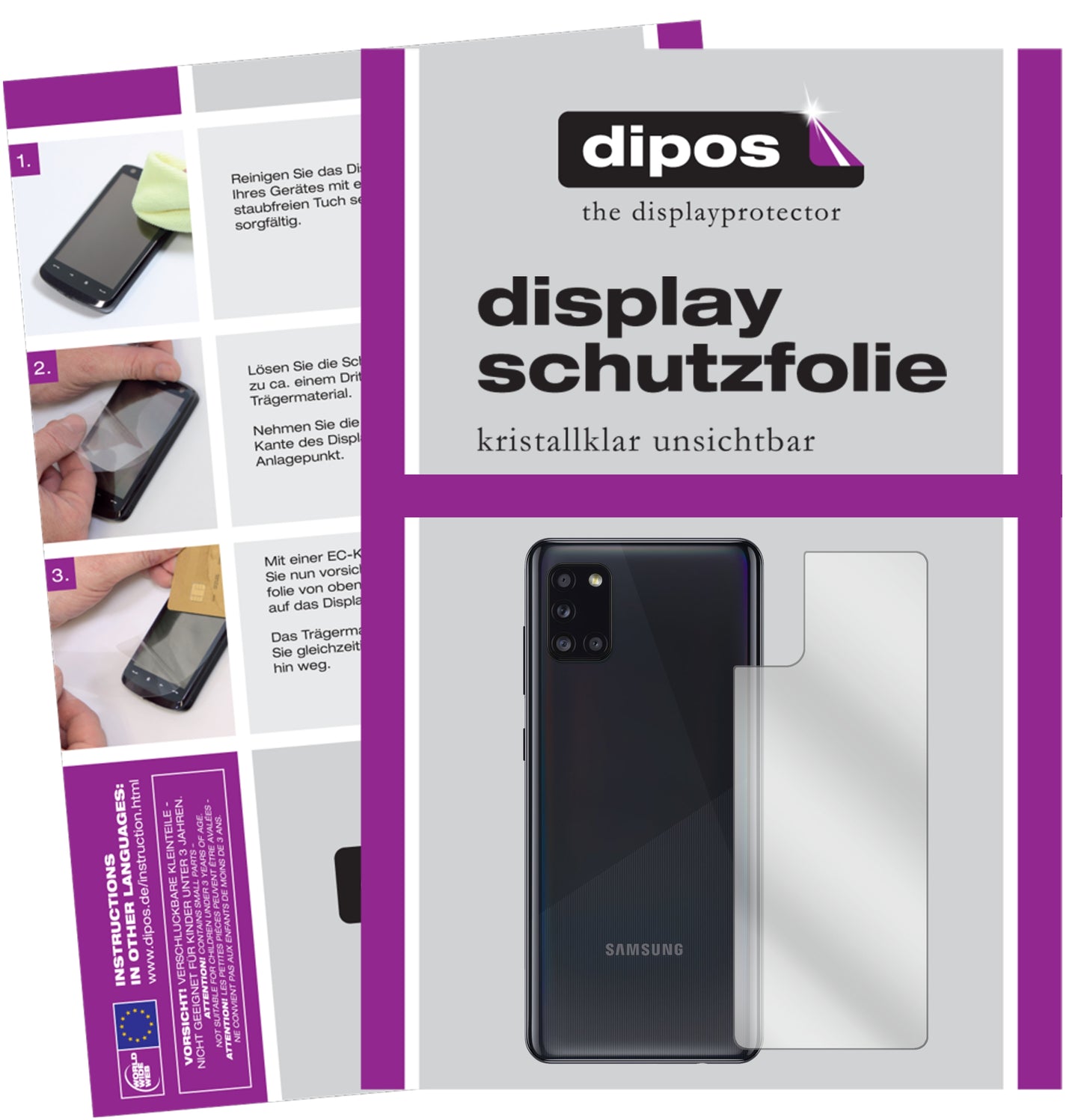 Kristallklare, dünne Schutzfolie: Kratzfest & passgenau für Samsung-Galaxy A31 Rückseite