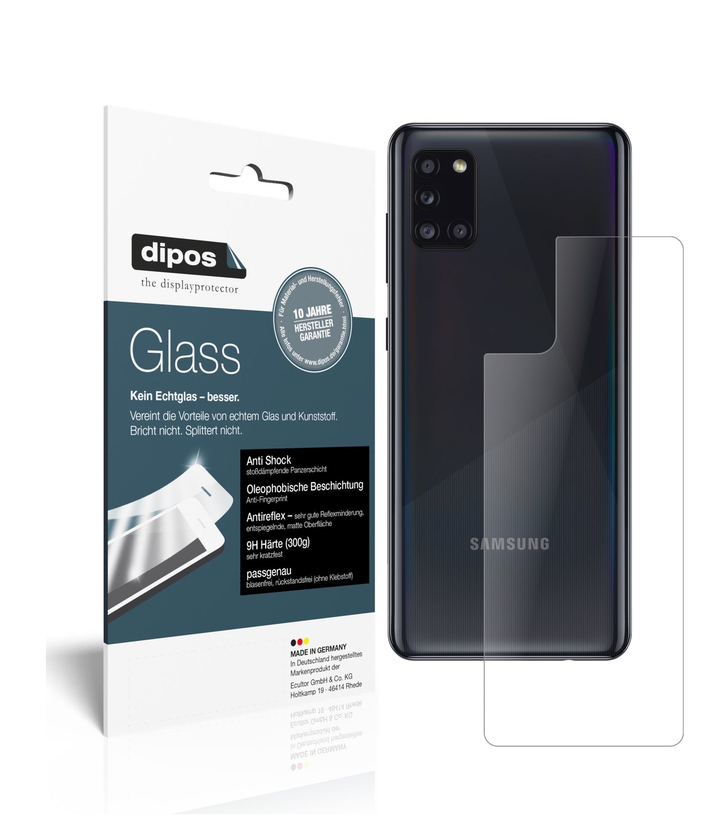 Mattes Panzerglas: Schutz vor Brüchen, Fingerabdrücken und Bildschirmblendung für Samsung-Galaxy A31 Rückseite