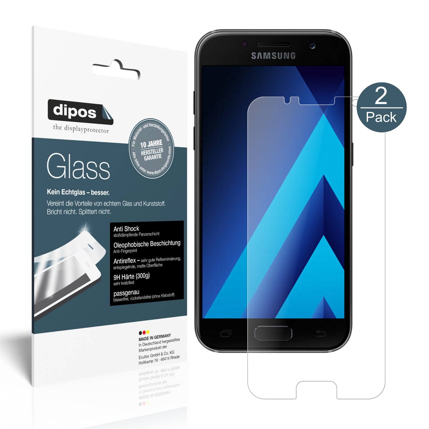 Mattes Panzerglas: Schutz vor Brüchen, Fingerabdrücken und Bildschirmblendung für Samsung-Galaxy A3 (2017)