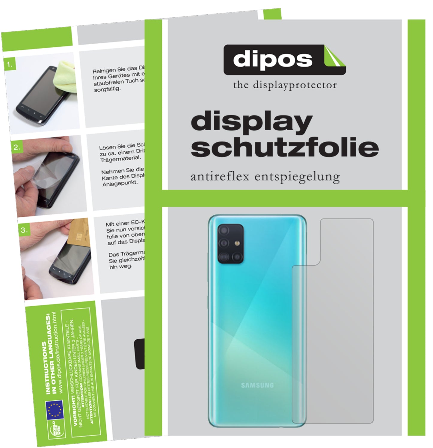 Mattes Panzerglas: Entspiegelte, dünne Folie, Fingerabdruckresistenz und Bildschirmschutz für Samsung-Galaxy A51 Rückseite