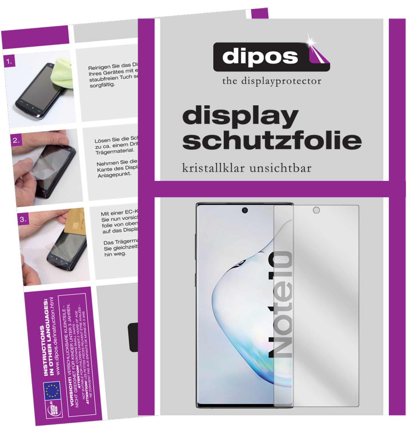 1x Schutzfolie klar für Samsung Galaxy Note 10 Display-Schutzfolie