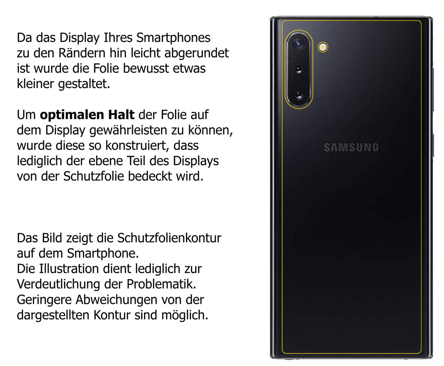 dipos Displayschutz für Samsung Galaxy Note 10 Rückseite, transparente Oberfläche, perfekte Passform auch für die Rundungen