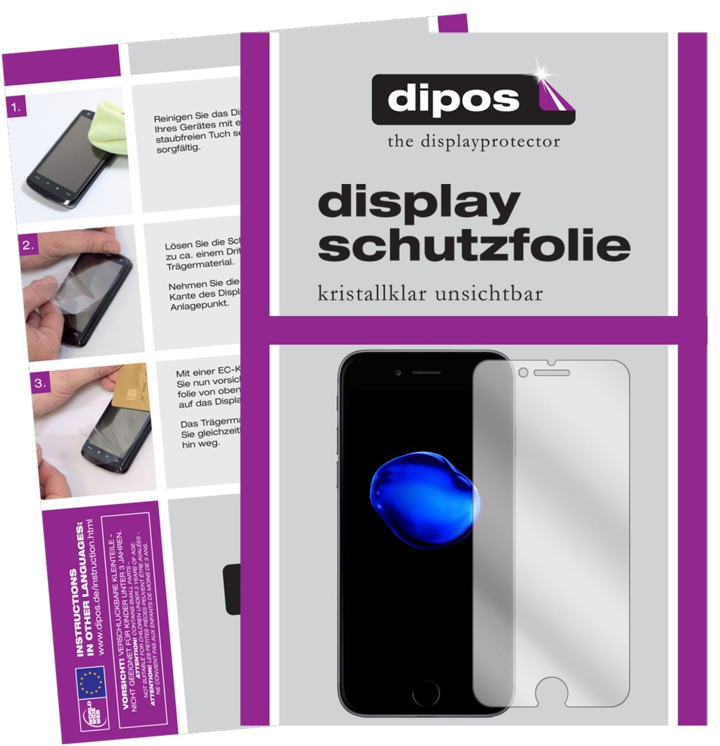 Klare Displayschutzfolie von dipos passend für Apple iPhone 7 Plus, präziser Zuschnitt und blasenfrei montiert