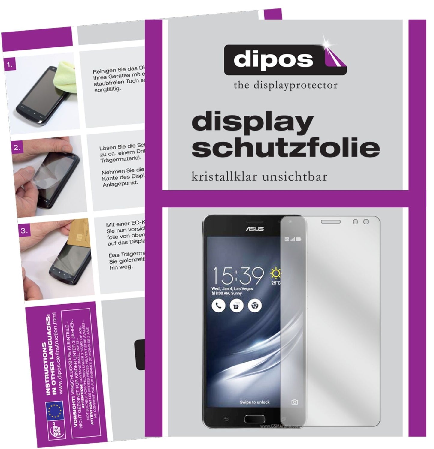 Klare Displayschutzfolie von dipos passend für Asus ZenFone AR, präziser Zuschnitt und blasenfrei montiert