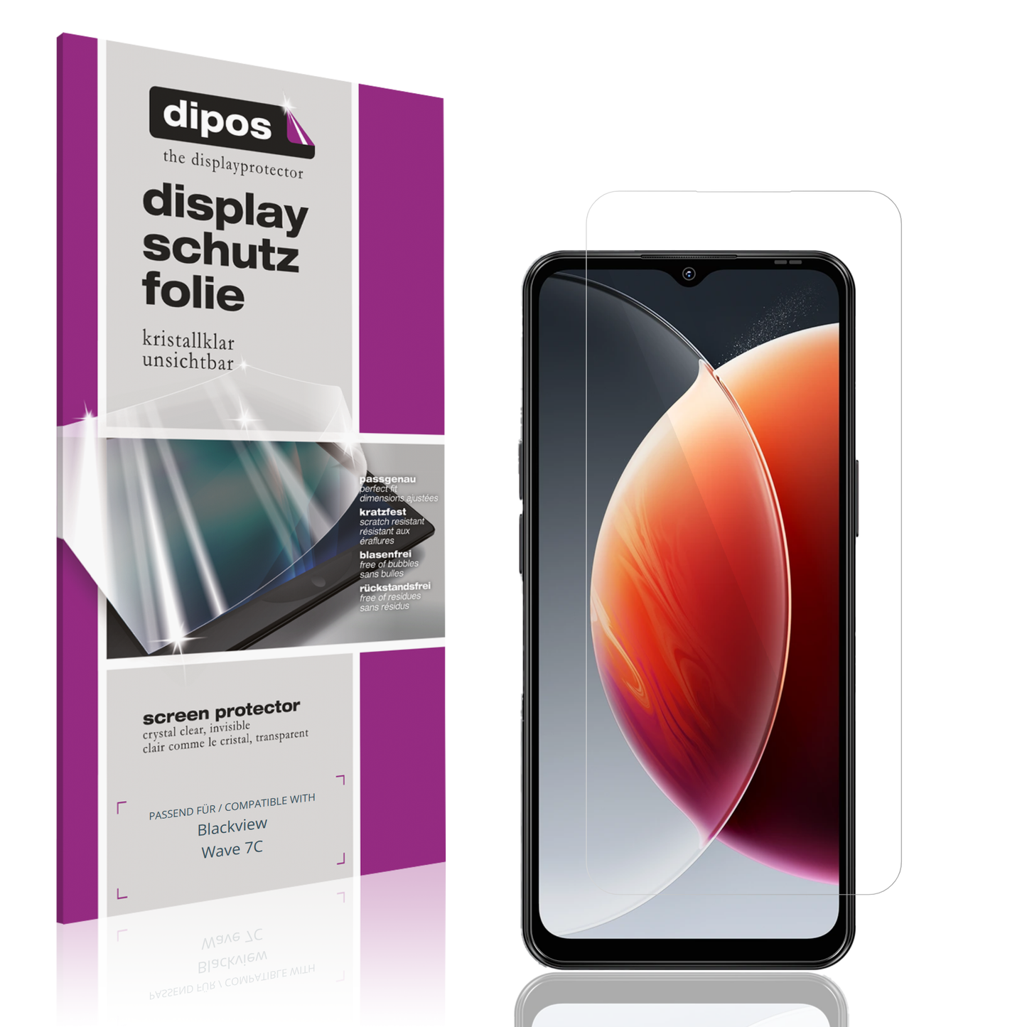 Klare Displayschutzfolie von dipos passend für Blackview Wave 7C, präziser Zuschnitt und blasenfrei montiert