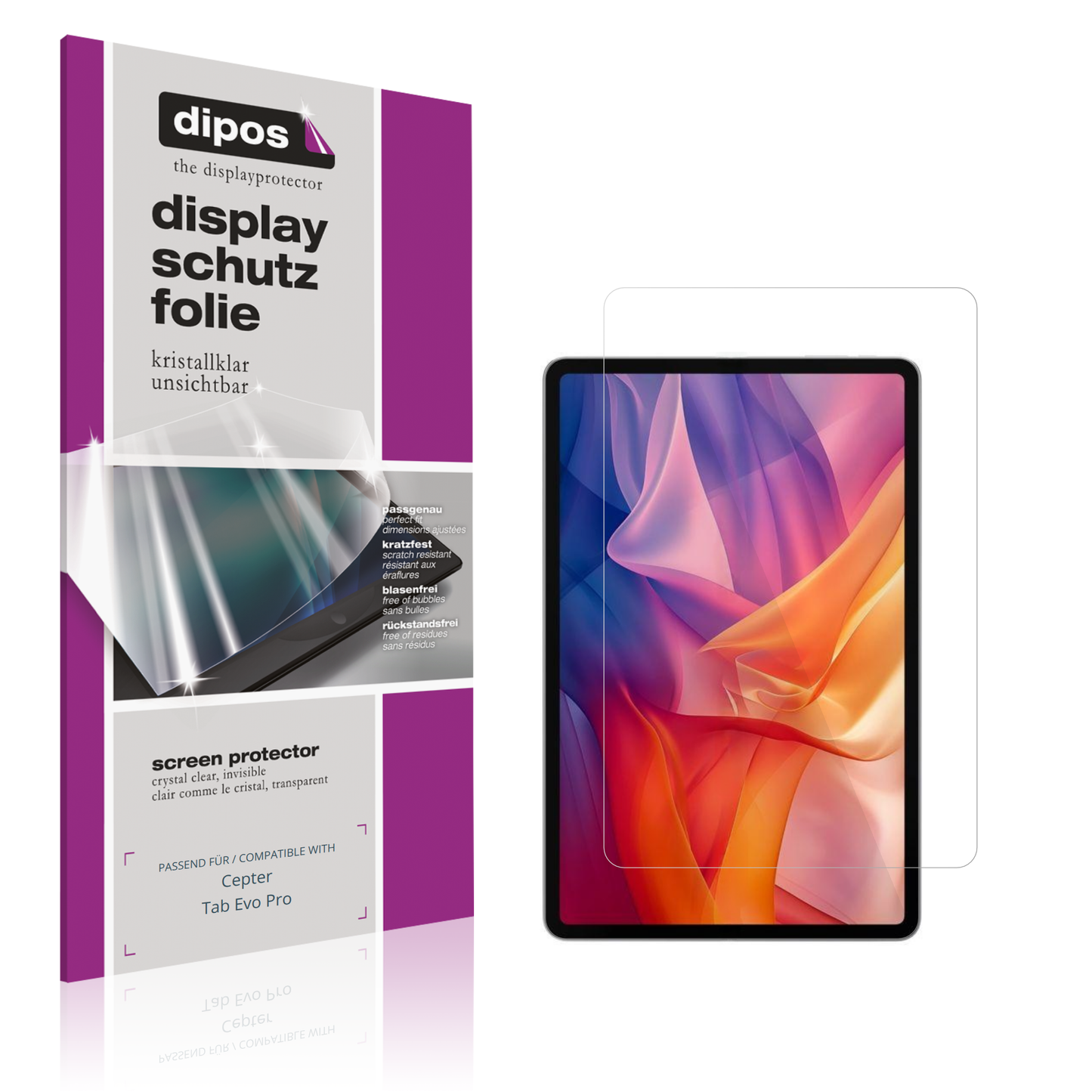 Klare Displayschutzfolie von dipos passend für Cepter Tab Evo Pro, präziser Zuschnitt und blasenfrei montiert