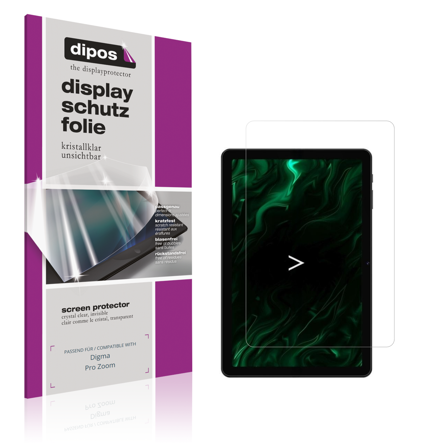 Klare Displayschutzfolie von dipos passend für Digma Pro Zoom, präziser Zuschnitt und blasenfrei montiert
