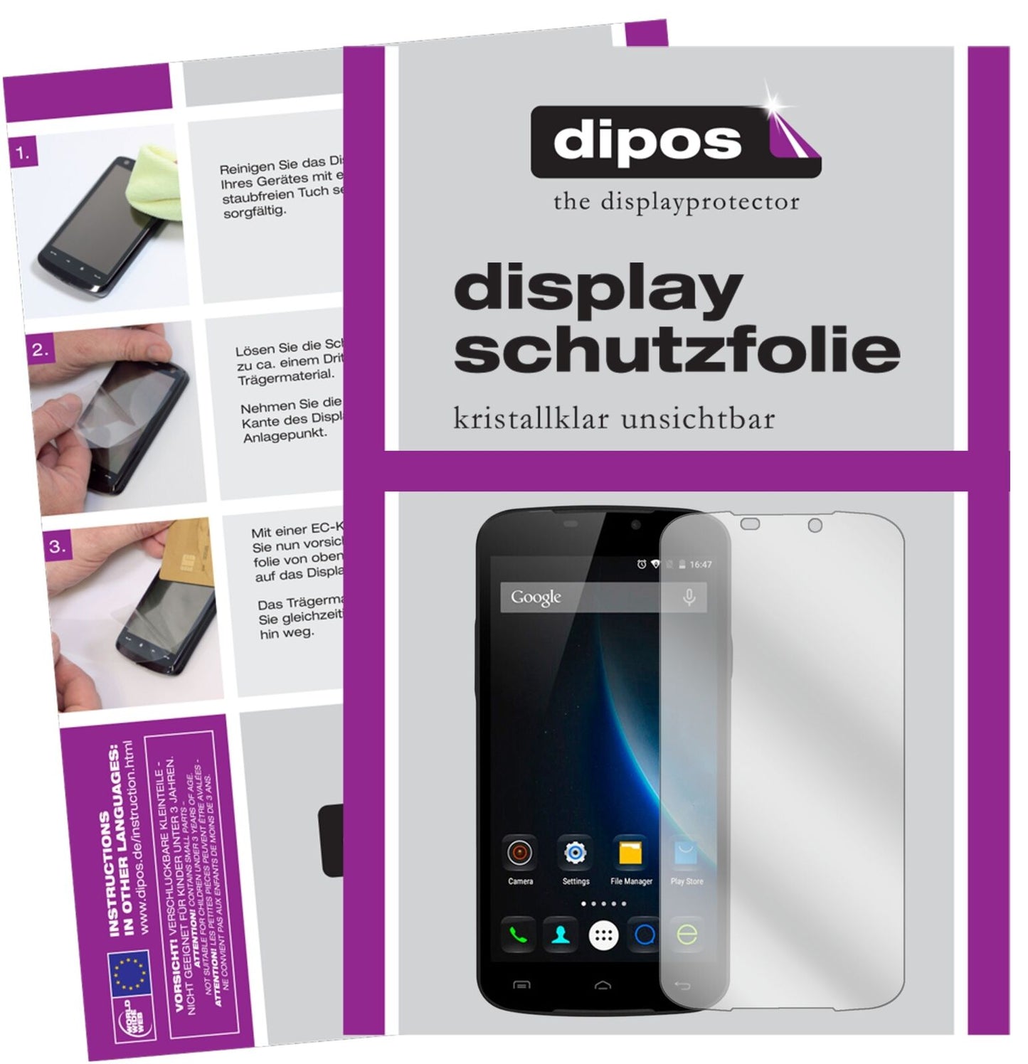Klare Displayschutzfolie von dipos passend für Doogee X6 Pro, präziser Zuschnitt und blasenfrei montiert