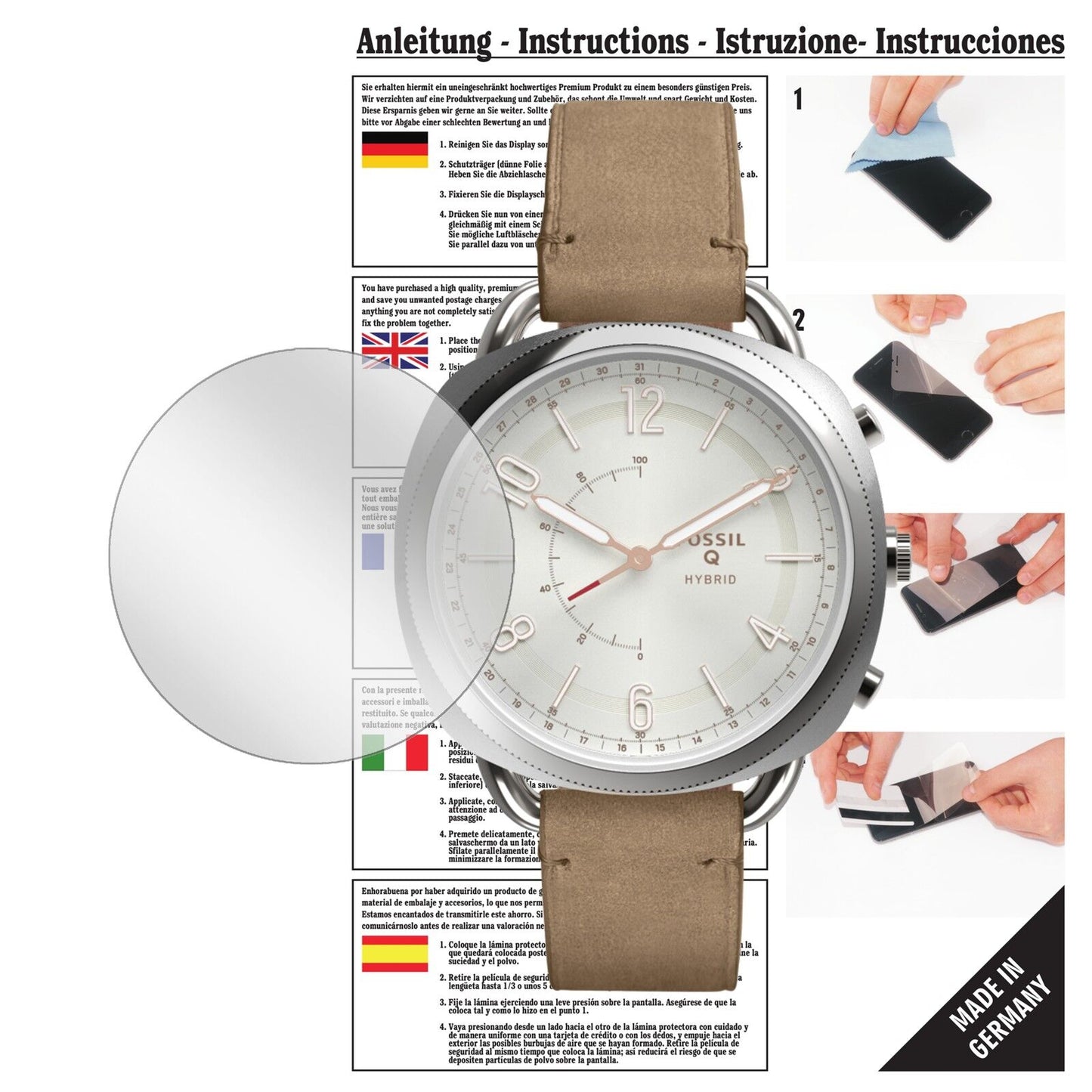 Klare Displayschutzfolie von dipos passend für Fossil Q Accomplice, präziser Zuschnitt und blasenfrei montiert