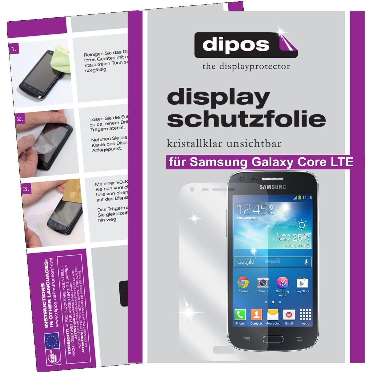 Klare Displayschutzfolie von dipos passend für Galaxy Core LTE Samsung, präziser Zuschnitt und blasenfrei montiert