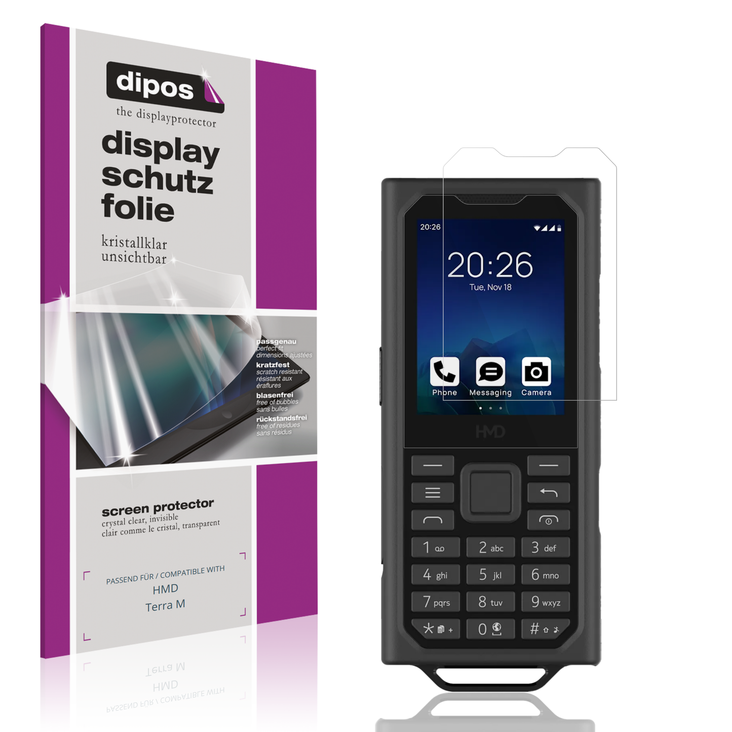 Klare Displayschutzfolie von dipos passend für HMD Terra M, präziser Zuschnitt und blasenfrei montiert