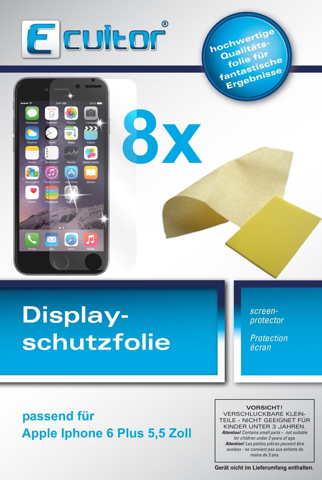 Klare Displayschutzfolie von dipos passend für iPhone 6 Plus / 6S Plus 5,5 Zoll Apple, präziser Zuschnitt und blasenfrei montiert