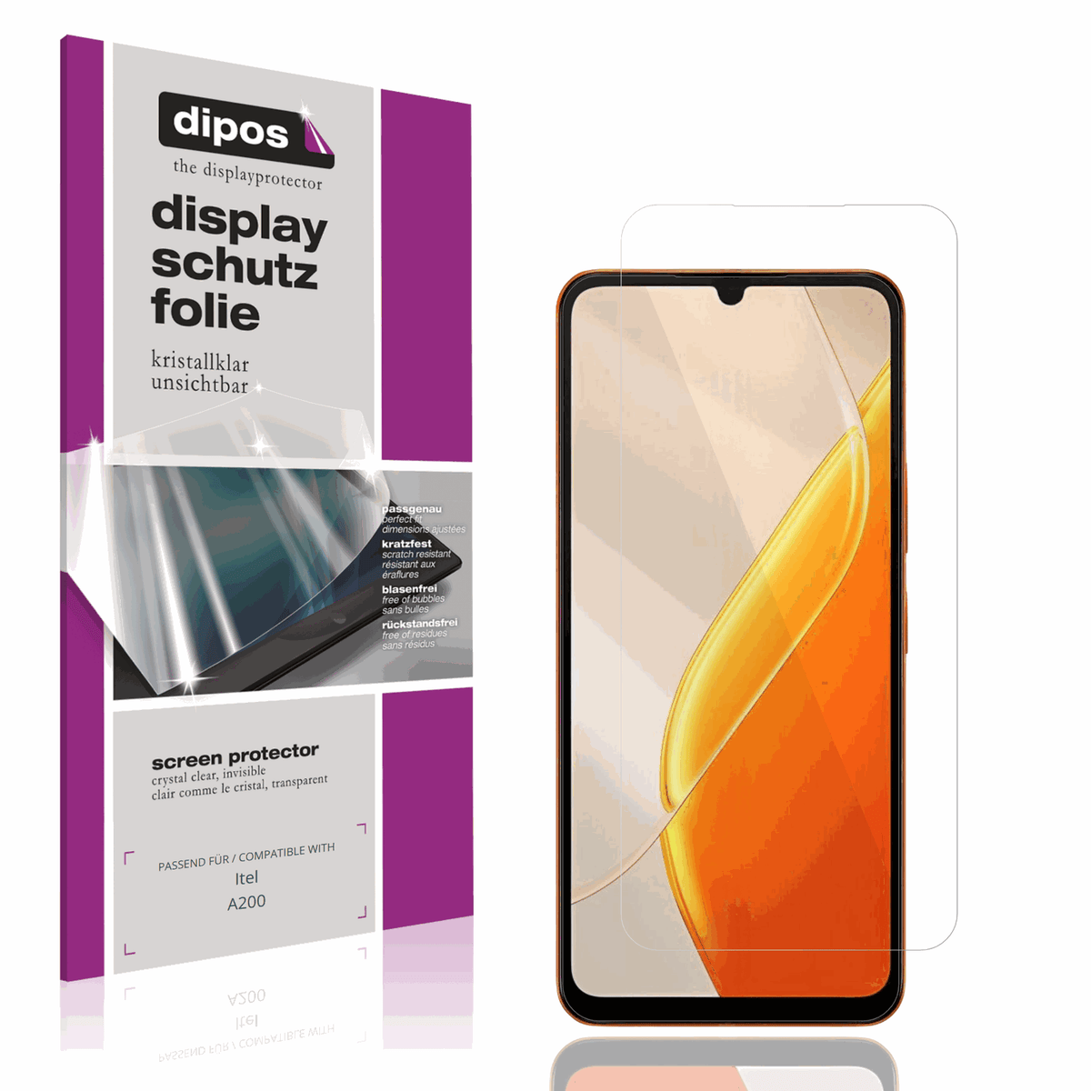 Klare Displayschutzfolie von dipos passend für Itel A200, präziser Zuschnitt und blasenfrei montiert